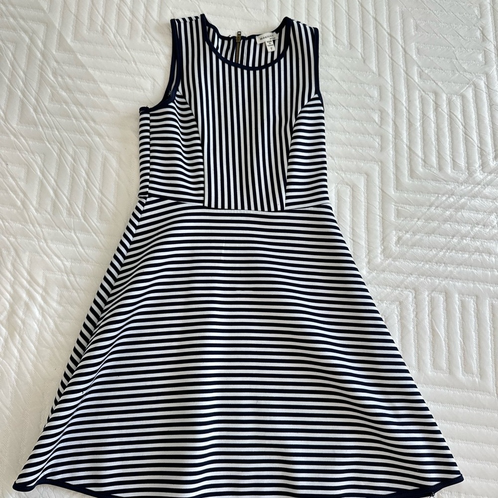 Monteau Girls Navy and White Striped Dress